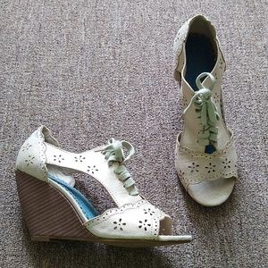 Lace up cutout sparkle wedge heels